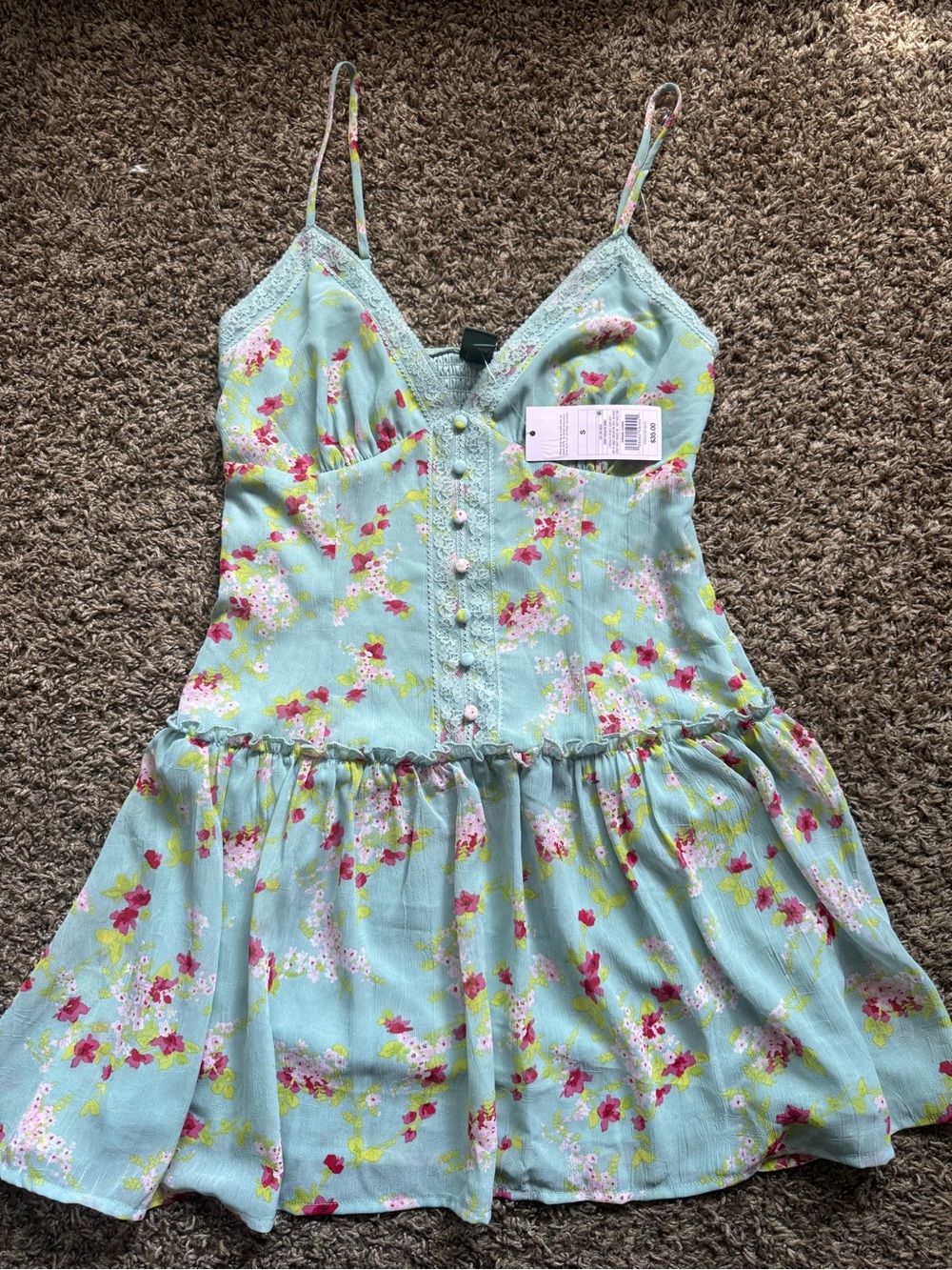 wild fable Light Aqua Floral Spaghetti-Strap Mini Dress